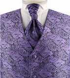 Purple Middle Paisley Classical Tuxedo Waistcoat+Cravat+Hanky