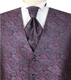 Mix Purple  Paisley Classical Bridegroom Waistcoat+Cravat+Hanky