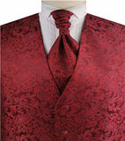 Mix Burgundy Middle Paisley Classical Tuxedo Poly Waistcoat+Cravat+Hanky