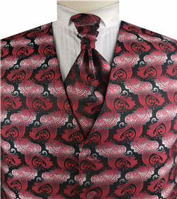Mix Burgundy Middle Paisley Classical Tuxedo Poly Waistcoat+Cravat+Hanky
