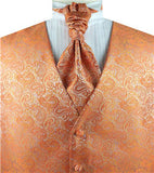 Orange&Yellow Paisley Classical Wedding Waistcoat+Hanky+Cravat