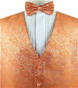 Orange Paisley Classical Wedding Waistcoat+Bowtie+Hanky