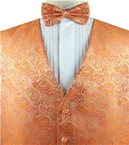 Orange Paisley Classical Wedding Waistcoat+Bowtie+Hanky