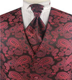 Burgundy Middle Paisley Classical Wedding Waistcoat+Cravat+Hanky