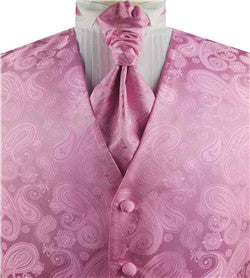 Pink Colorful Paisley Classical Wedding Waistcoat+Cravat+Hanky