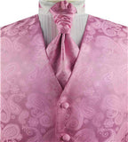 Pink Colorful Paisley Classical Wedding Waistcoat+Cravat+Hanky