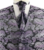 Purple&Black Middle Paisley Classical Wedding Waistcoat+Cravat+Hanky