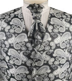 Black&Grey Middle Paisley Classical Wedding Waistcoat+Cravat+Hanky