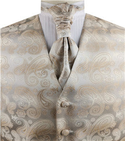 Beige Middle Paisley Classical Wedding Waistcoat+Cravat+Hanky