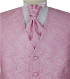 Pink Middle Paisley Classical Wedding Waistcoat+Cravat+Hanky