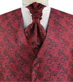 Black&Burgundy Middle Paisley Classical Wedding Waistcoat+Cravat+Hanky