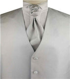 Silver Fish Bone Vertical Classical Microfiber Groomsman Tuxedo Vest+Cravat+Hanky