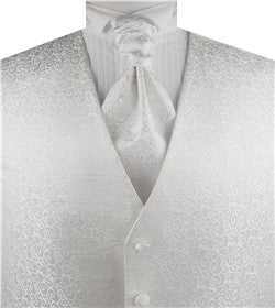 White Even Swirl Classical Tuxedo Waistcoat+Cravat+Hanky