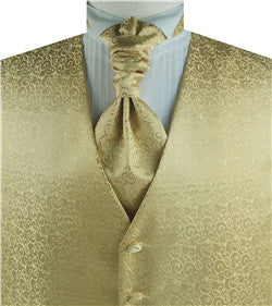 Gold Even Swirl Classical Tuxedo Waistcoat+Cravat+Hanky