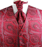 Red&Grey  Big Paisley Classical Tuxedo Waistcoat+Cravat+Hanky