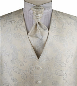 Ivory Lurex Yarn Paisley Wedding Microfiber Waistcoat+Cravat+Hanky