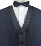 Navy Wool Stripe Unique  Luxury Classical Wedding Waistcoat+Bowtie