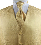 Gold Lurex Fabric Swirl Classical Wedding Waistcoat+Cravat+Hanky