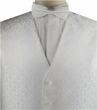 White Lurex Fabric Swirl Classical Tuxedo Poly Waistcoat+Bowtie+Hanky