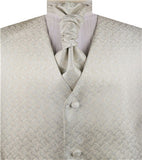 Ivory  Lurex Yarn Paisley Wedding Waistcoat+Cravat+Hanky