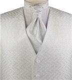 White Lurex Yarn Paisley Wedding Microfiber Waistcoat+Cravat+Hanky