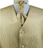 Gold Lurex Yarn Classical Wedding  Waistcoat+Cravat+Hanky