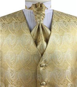Gold Lurex Yarn Classical Tuxedo  Waistcoat+Cravat+Hanky