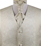 Ivory Lurex Yarn Paisley Tuxedo  Waistcoat+Cravat+Hanky