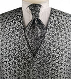 Silver&Black Lurex Yarn Paisley Wedding Microfiber Waistcoat+Cravat+Hanky