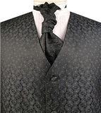 Black Smaller Paisley Tuxedo Tailored  Waistcoat+Cravat+Hanky