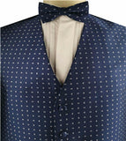 Navy&White Smaller Paisley Classical Groomsman Polyester Waistcoat+Bowtie+Hanky