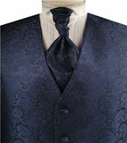 Navy Middle Paisley Classical Bridegroom Polyester Waistcoat+Cravat+Hanky