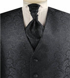 Black Big Paisley Classical Bridegroom Polyester Waistcoat+Cravat+Hanky