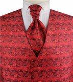 Burgundy Middle Paisley Classical Tuxedo Poly Waistcoat+Cravat+Hanky