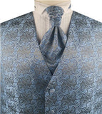 Sky Blue&Grey Colorful Paisley Classical Wedding Waistcoat+Cravat+Hanky