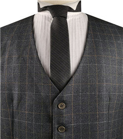 Grey & Beige Chequer Wool Stripe Classical Luxury Business Waistcoat Only