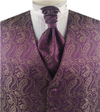 Brown Colorful Paisley Classical Wedding Waistcoat+Cravat+Hanky