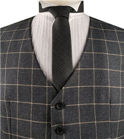 Grey & Brown Chequer Wool Stripe Classical Luxury Business Waistcoat Only