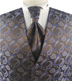 Chocolate&Blue Paisley Classical Wedding Waistcoat+Cravat+Hanky