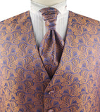 Orange&Purple  Paisley Classical Wedding Waistcoat+Cravat+Hanky