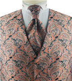 Orange&Black Colorful Paisley Classical Wedding Waistcoat+Cravat+Hanky