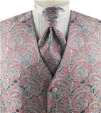 Red&Grey Colorful Paisley Classical Wedding Waistcoat+Cravat+Hanky