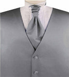 Solid Grey Plain Fabric Classical Tuxedo Waistcoat+Cravat+Hanky