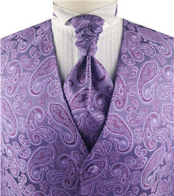 Multi Purple Colorful Paisley Classical Wedding Waistcoat+Cravat+Hanky