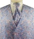 Pink&sky Blue Colorful Paisley Classical Wedding Waistcoat+Cravat+Hanky