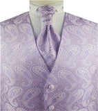 Pink&Light Purple Colorful Paisley Classical Wedding Waistcoat+Cravat+Hanky