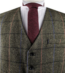Green&Burgundy Tweed Classical Waistcoat Only