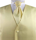 Solid Yellow-Gold Plain Fabric Classical Dress/Bridal Waistcoat+Cravat+Hanky