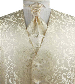 Ivory Passion Floral Classical Wedding Waistcoat+Cravat+Hanky