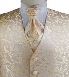 Gold Passion Floral Classical Wedding Waistcoat+Cravat+Hanky